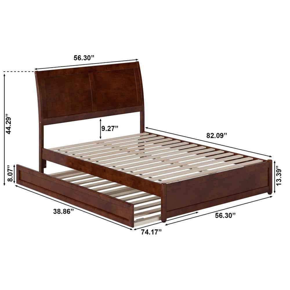 AFI, Andorra Full Platform Bed with Panel Footboard and Twin Trundle, Walnut