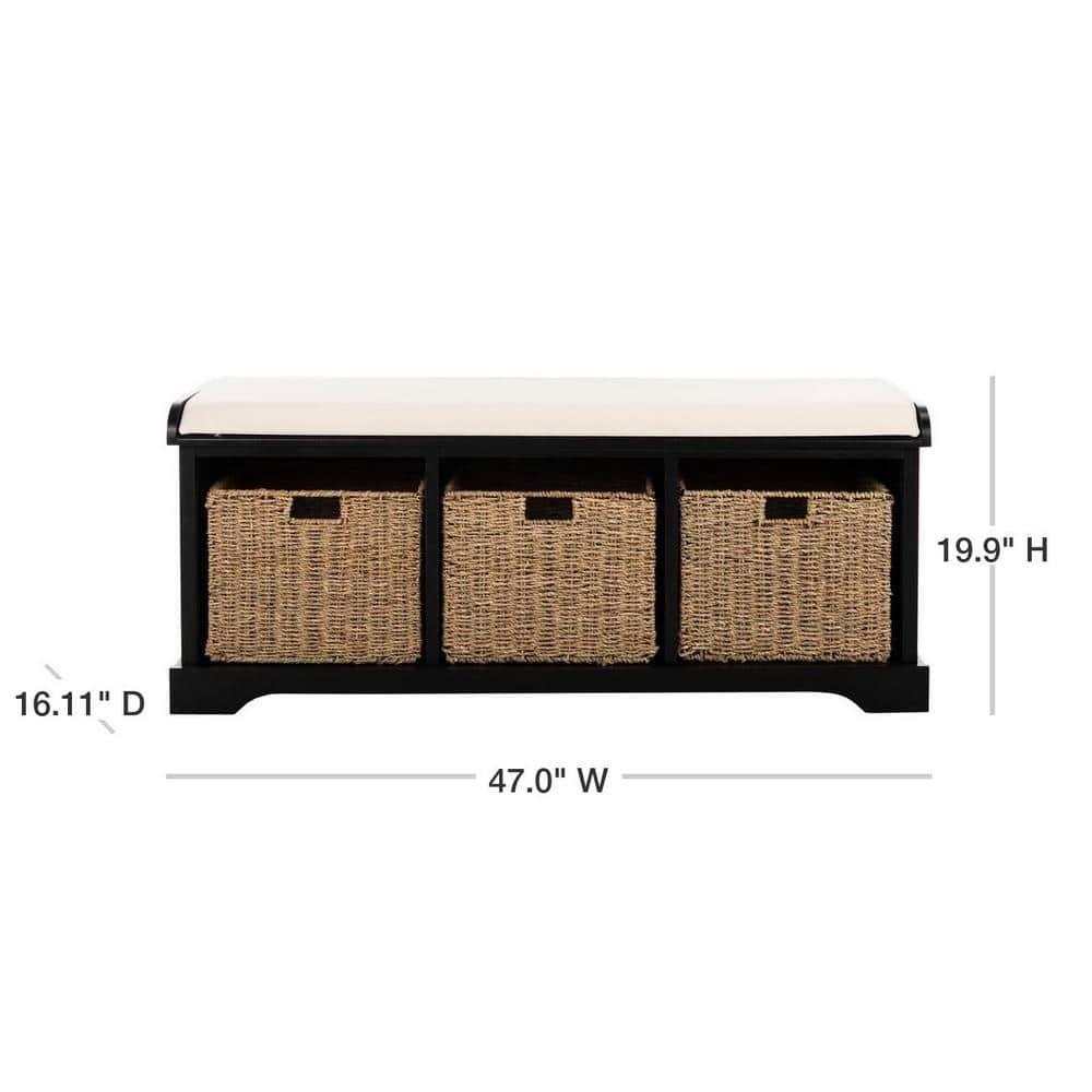 Lonan  Wicker Storage Bench - Black - Safavieh
