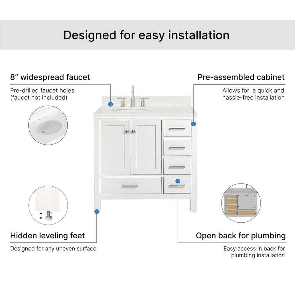 Ariel A036slcqovo Cambridge 36" Free Standing Single Basin Vanity Set - White