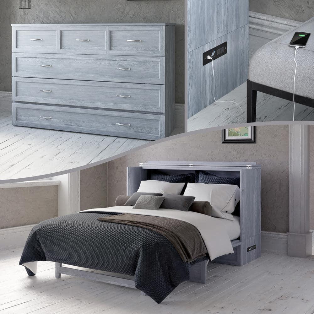 Deerfield Murphy Bed Chest Queen Driftwood with Charging Station