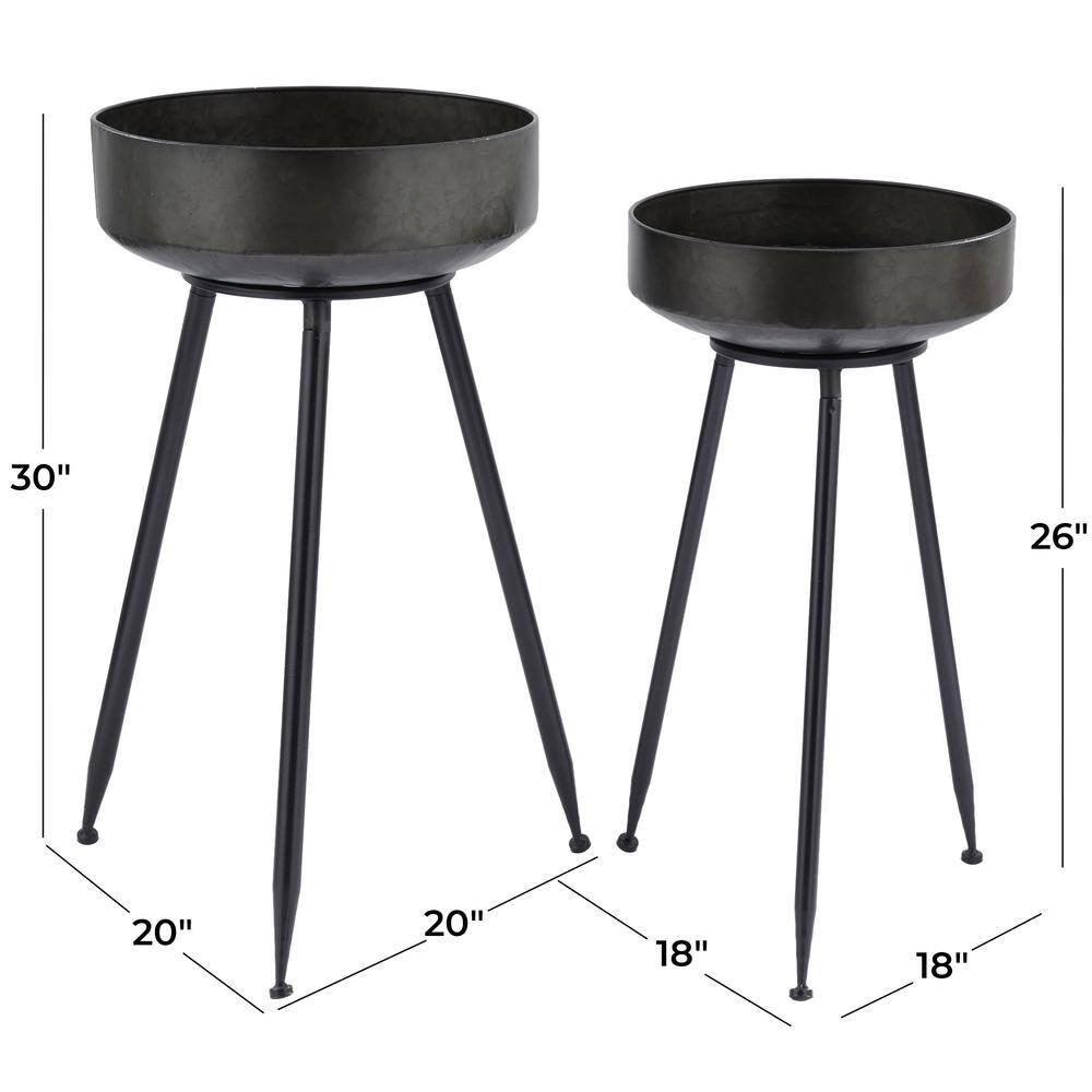 30 in., and 26 in. Large Black Metal Indoor Outdoor Planter (2- Pack)