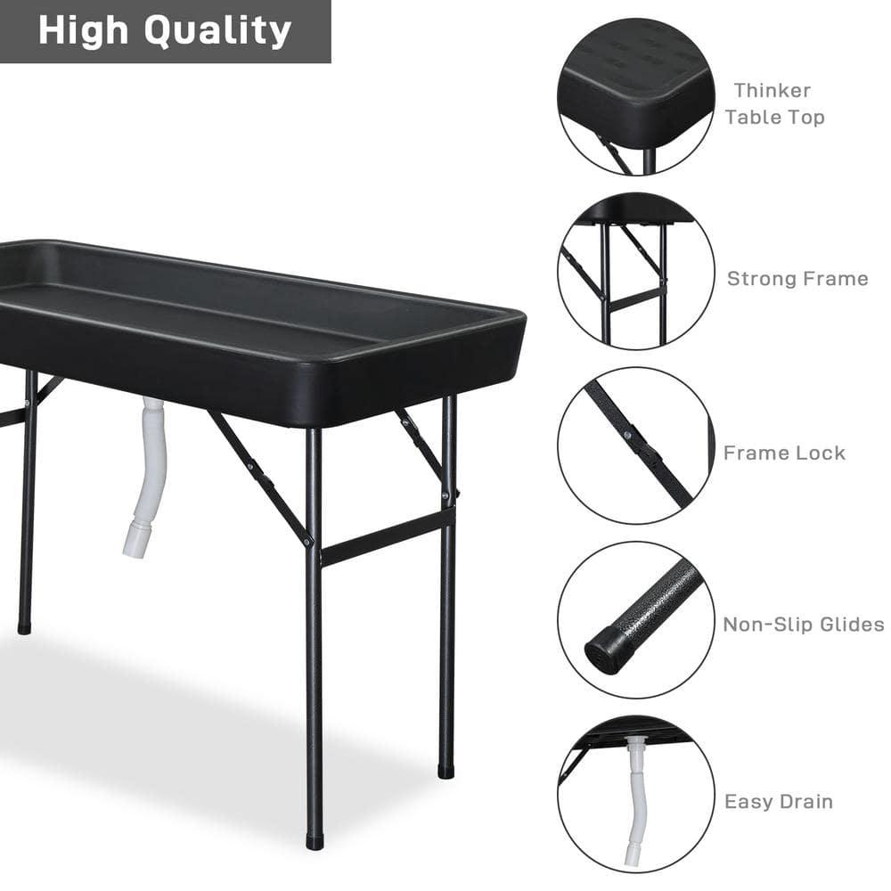 48 in. Black Folding Ice Picnic Table with Removable Matching Skirt