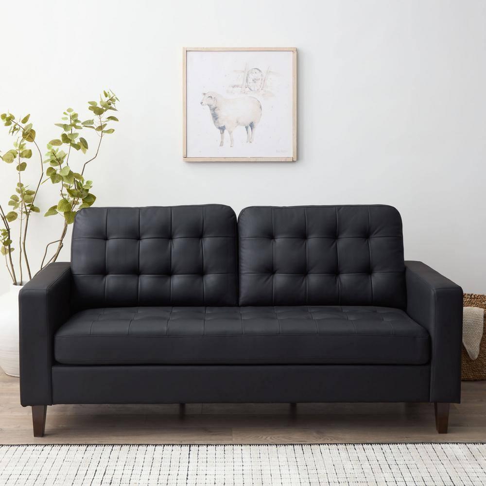 76” Brynn Upholstered Square Arm Sofa with Buttonless Tufting - Brookside Home
