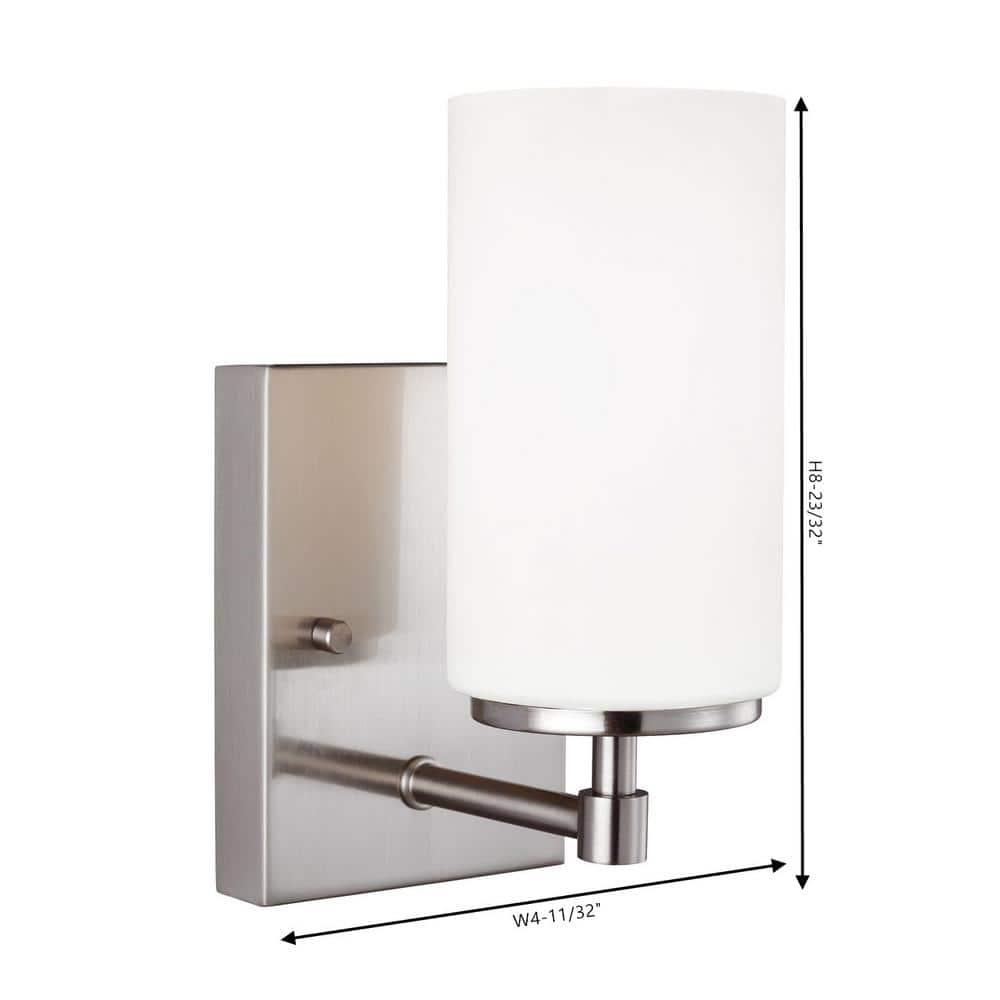 Alturas 4.375 in. Brushed Nickel Modern Contemporary Wall Sconce Vanity Light with Satin Etched Glass Shade