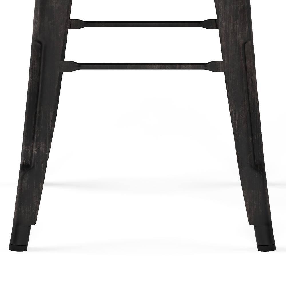 Simpli Home Rayne 30" Metal Bar Stool in Distressed Black (Set of 2)