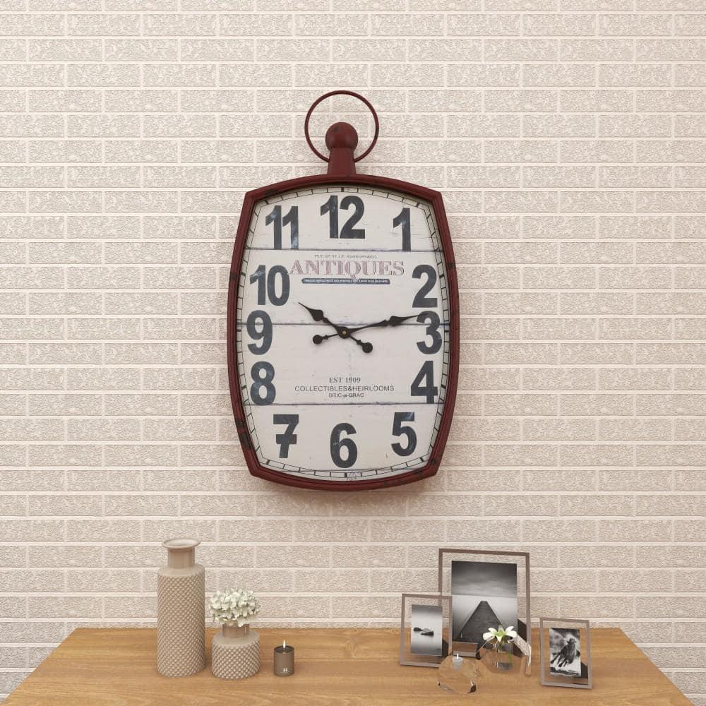 DecMode 19" x 33" Red Metal Pocket Watch Style Wall Clock