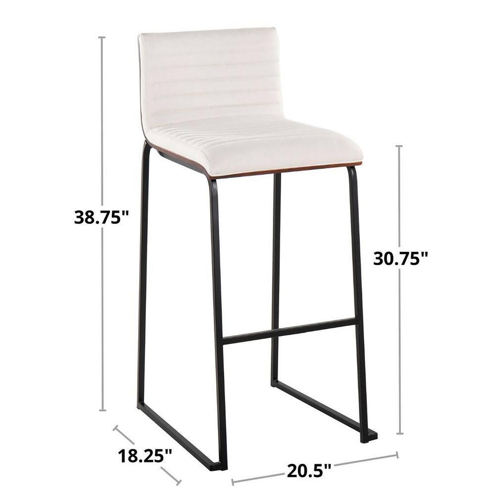 Set of 2 Mason Mara Barstools Black/Walnut/Cream - LumiSource: Fixed-Height, Tufted Seat, Wood Back