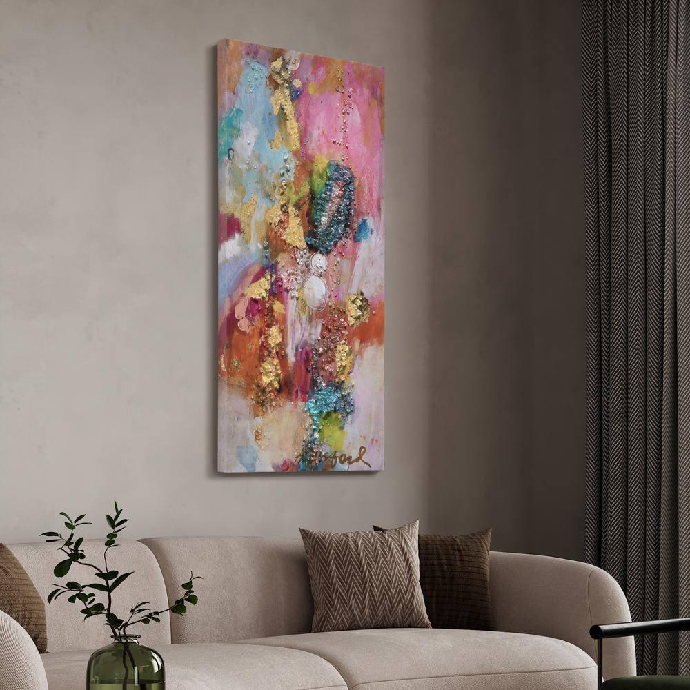 "Colorful Symphony II" Crystallus Epoxy Coated Wrapped Glossy Canvas Wall Art with Heavy Acrylic Crystal Shards Embellishments