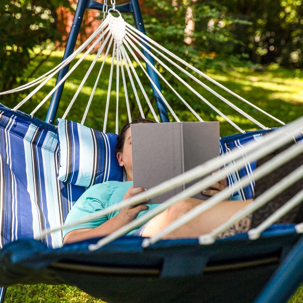 Arlmont & Co. Patrricia Quilted Polyester Curved Metal Spreader Bar Hammock with Pillow - Catalina Beach