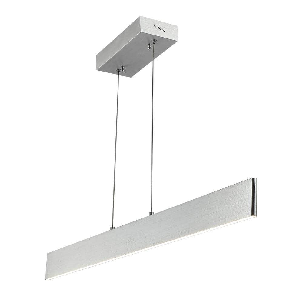 Draper 40" Dimmable Adjustable Integrated LED Metal Linear Pendant, Brushed Aluminum