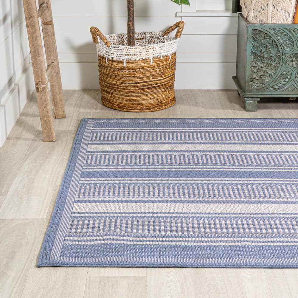 8' x 10' Haynes Modern Double Stripe Indoor/Outdoor Area Rug, Blue/Light Gray - JONATHAN Y