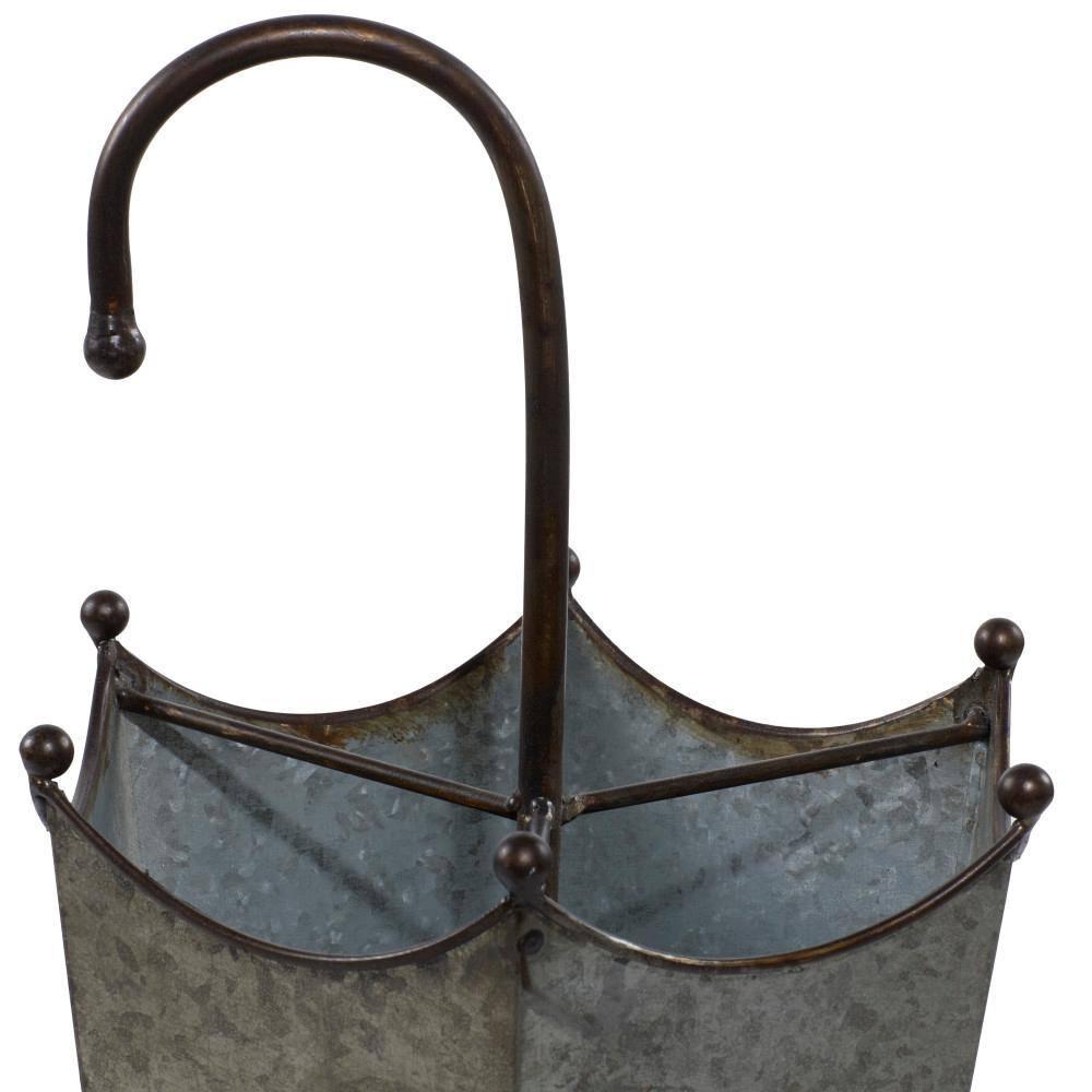 DecMode Gray Metal Galvanized Umbrella Stand with Copper Base and Handle