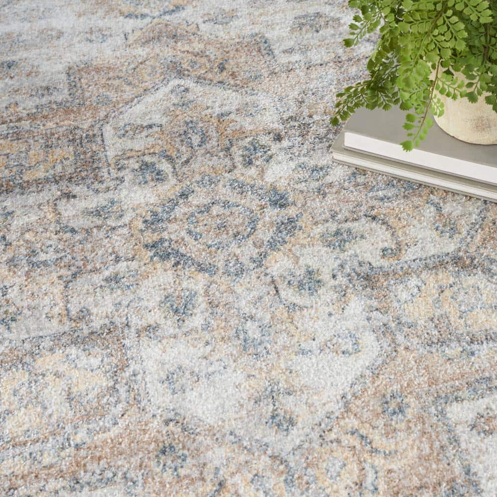Nourison Astra Machine Washable Vintage Medallion Indoor Rug Silver Grey 4' x 6'