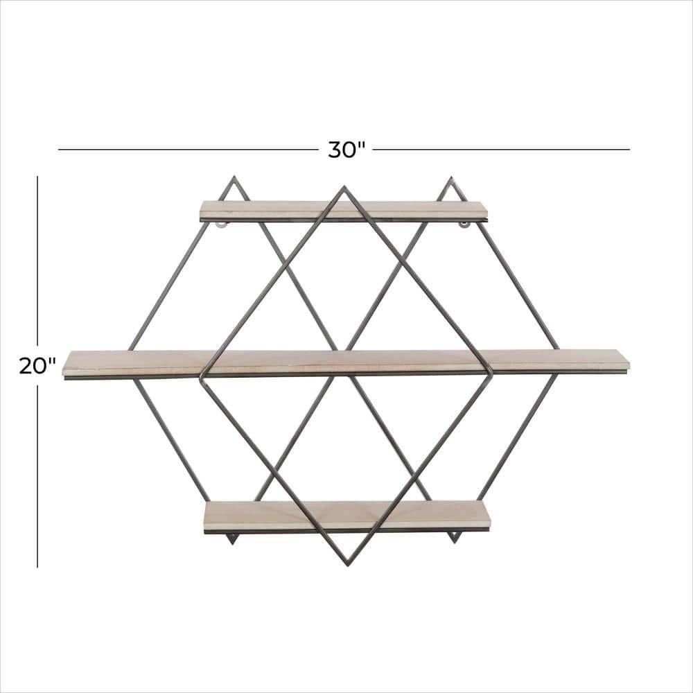 DecMode Brown Wood Contemporary Wall Shelf