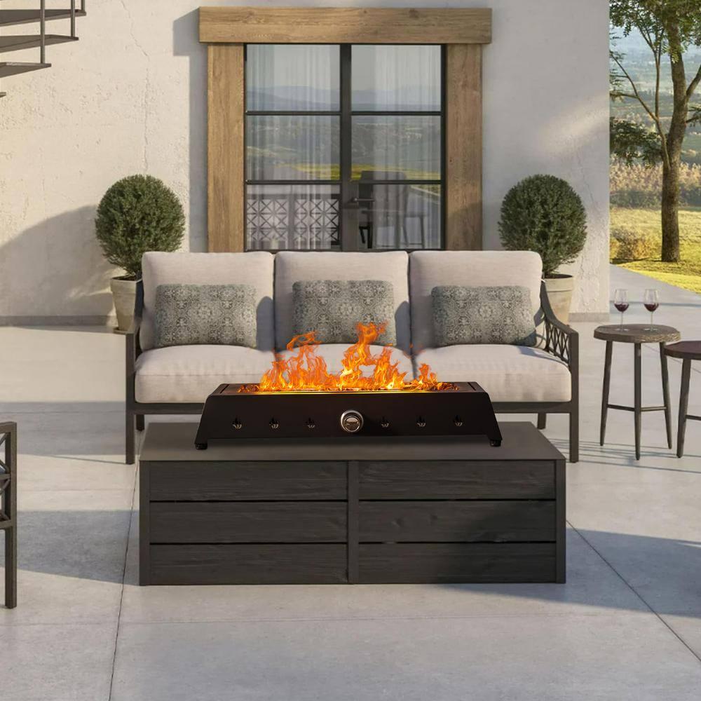 Tabletop Fire Pit with Quick Connect Joint, Glass Wind Guard and Lava Rock