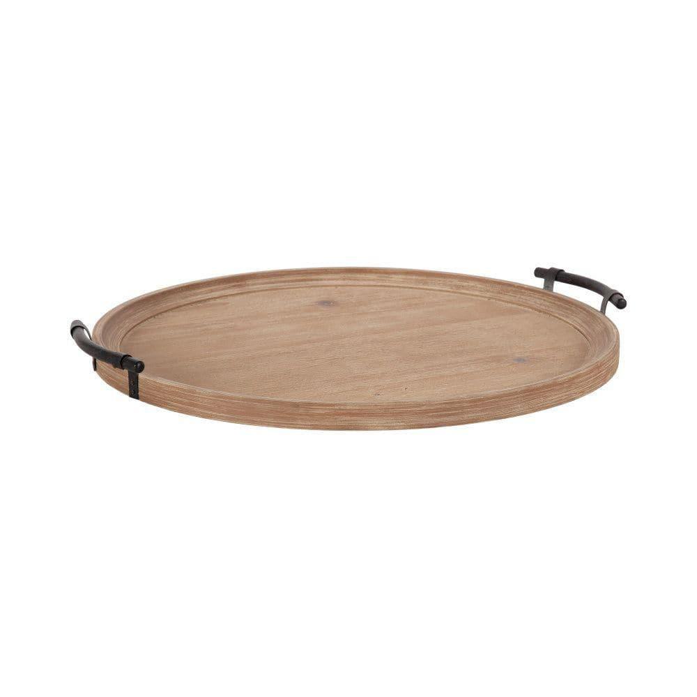 Kate and Laurel Bruillet Farmhouse Wood Round Ottoman Tray, 24 x 22, Rustic Brown, Circle Coffee Table Tray for Living Room Decor or Large Serving Tray