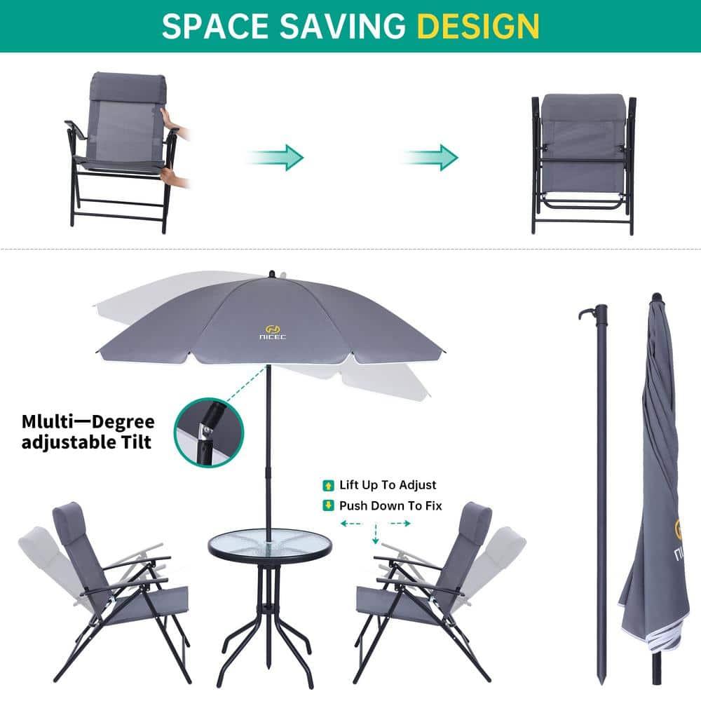 Nice C 3 Piece Glass Mesh Outdoor Patio Dining Set with Umbrella, Grey