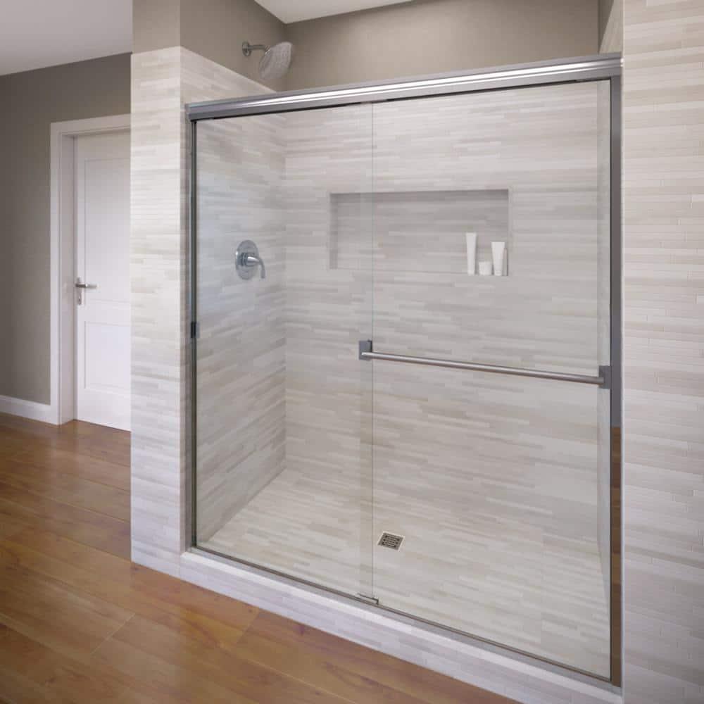 Classic Chrome Semi-Frameless Sliding Shower Door with Clear Glass