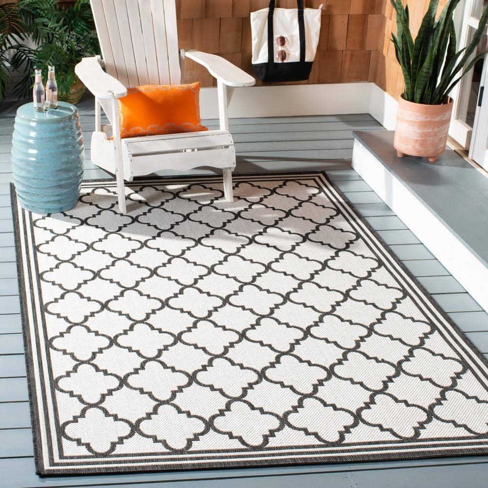 Beach House BHS121 POWER LOOMED Indoor/Outdoor Area Rug - Light Grey/Charcoal - 4'x4' - Safavieh