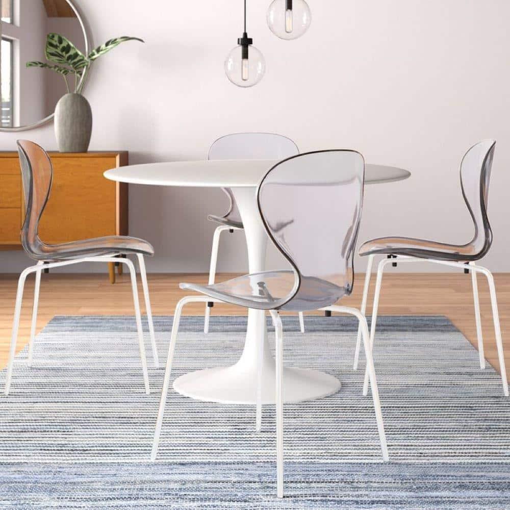 Ivy Bronx Edenfield Dining Chair with Curved Back and Waterfall Edge Seat White Powder-Coated Metal Legs