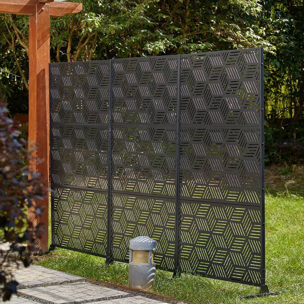 Glitzhome Geometric Privacy Screen Fence Panel Room Divider with Riser Feet