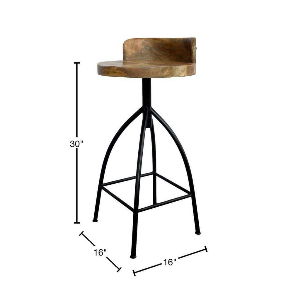The Urban Port 30-35" Industrial Style Adjustable Swivel Stool with Backrest and Height Options Brown/Black