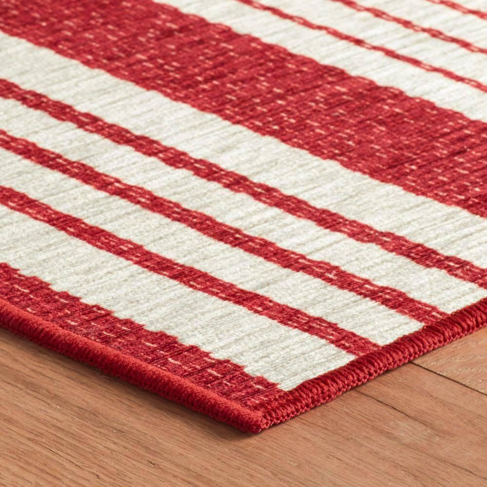 Annie Selke - Dash & Albert Abby Ticking Red Machine Washable Rug, 2x3, Red