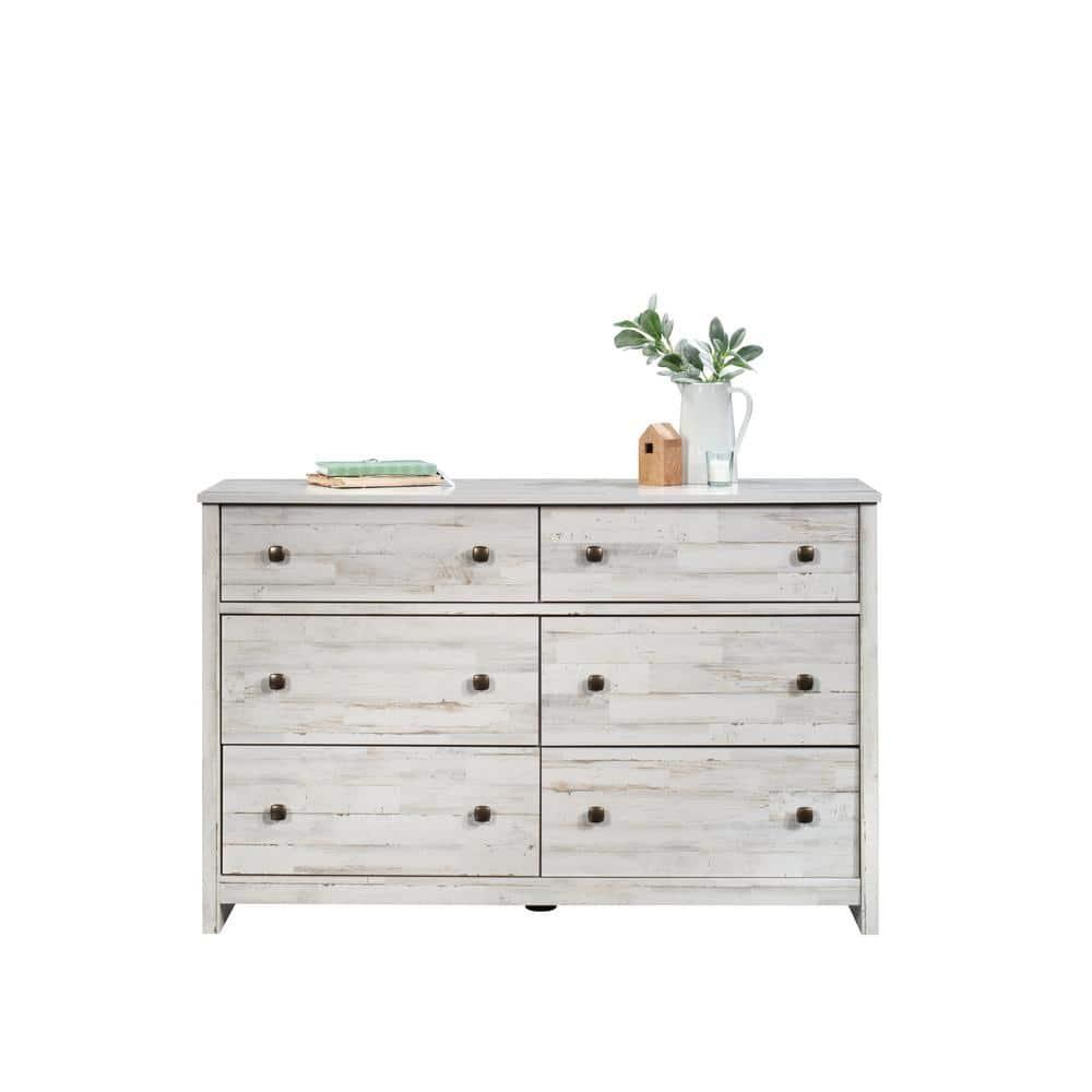 River Ranch 6 Drawer Dresser White Plank - Sauder: Modern Storage Solution for Adult Bedroom
