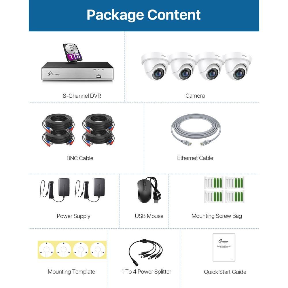 Security Camera System Outdoor with AI Human/Vehicle Detection, 2MP HD 1920TVL Wired CCTV Surveillance Camera System, H.265+ 8CH DVR & 1TB Hard Drive, Smart Playback, Remote Access, Email Alert