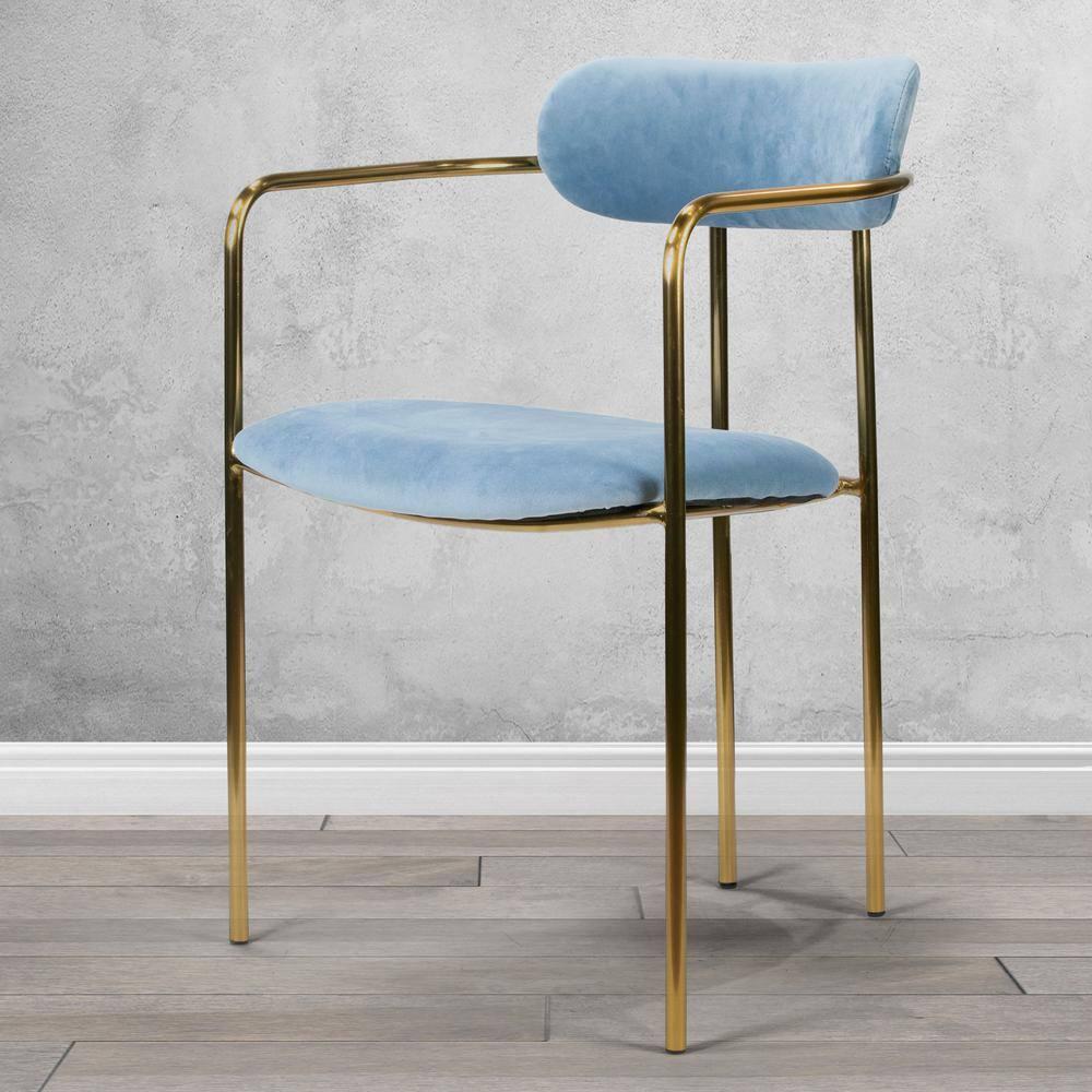 Set of 2 Demi Contemporary Chair Light Blue - LumiSource: Gold Frame, Velvet, Cushioned Seat