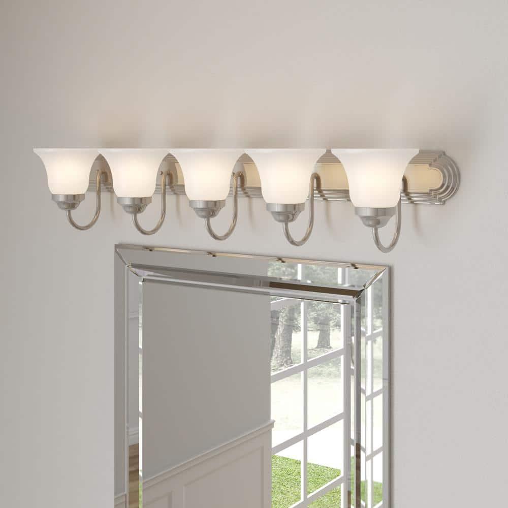 Progress Lighting Builder 5-Light Bath Bracket, Brushed Nickel, Alabaster Glass