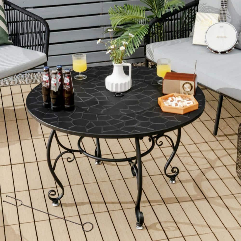 Costway 35.5'' Patio Fire Pit Dining Table Charcoal Wood Burning W/ Cooking BBQ Grate