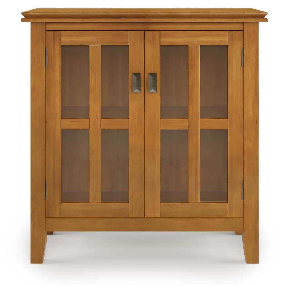 Simpli Home Artisan 30"W Solid Wood 2-Shelf Low Storage Cabinet with Glass Doors and Adjustable Shelves