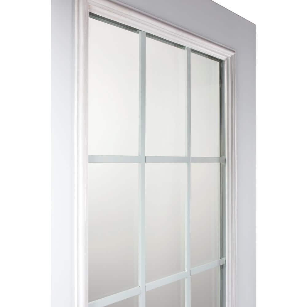 60 in. x 80 in. White Internal Grilles Right-Hand Inswing 1/2-Lite Clear Glass 2-Panel Primed Steel Prehung Front Door