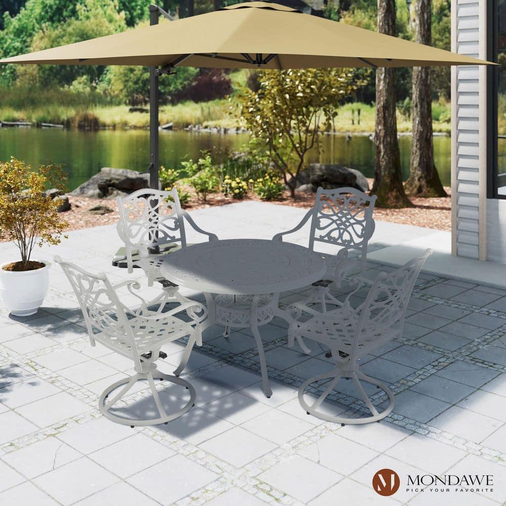 Mondawe 2 Pieces Cast Aluminum Swivel Dining Chair, All-Weather Aluminum Swivel Dining Chairs Outdoor Rocker Chair for Home Patio Garden Deck, White