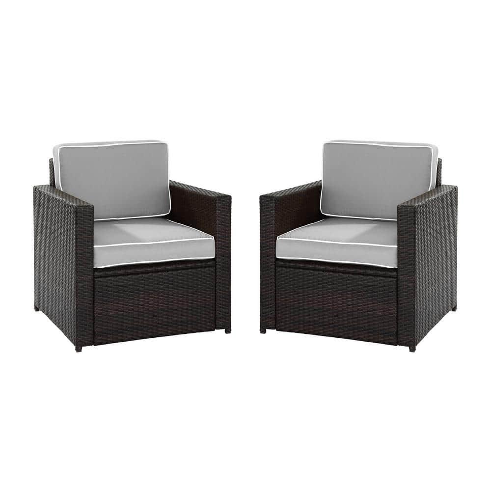 Palm Harbor 2pc Outdoor Wicker Seating Set with Gray Cushions - Two Outdoor Wicker Chairs - Crosley