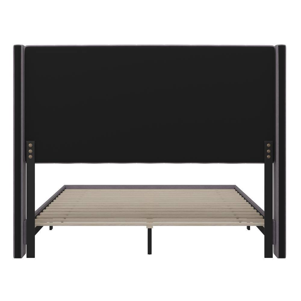 Ebern Designs Upholstered Platform Bed with Vertical Stitched Wingback Headboard, Slatted Mattress Foundation