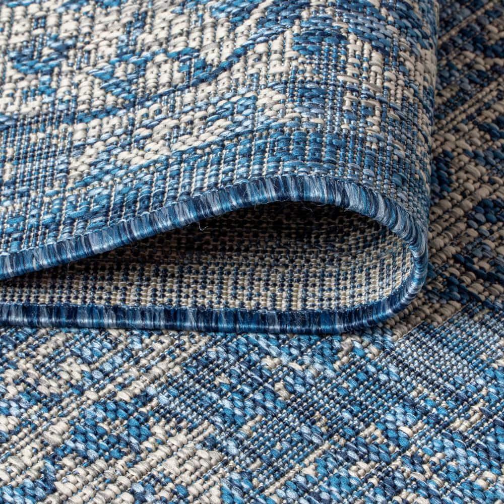 JONATHAN  Y Santa Monica Tela Textured Weave Floral 4 x 6 (ft) Loomed Polypropylene Navy/Gray Rectangular Indoor/Outdoor Border Coastal Area rug