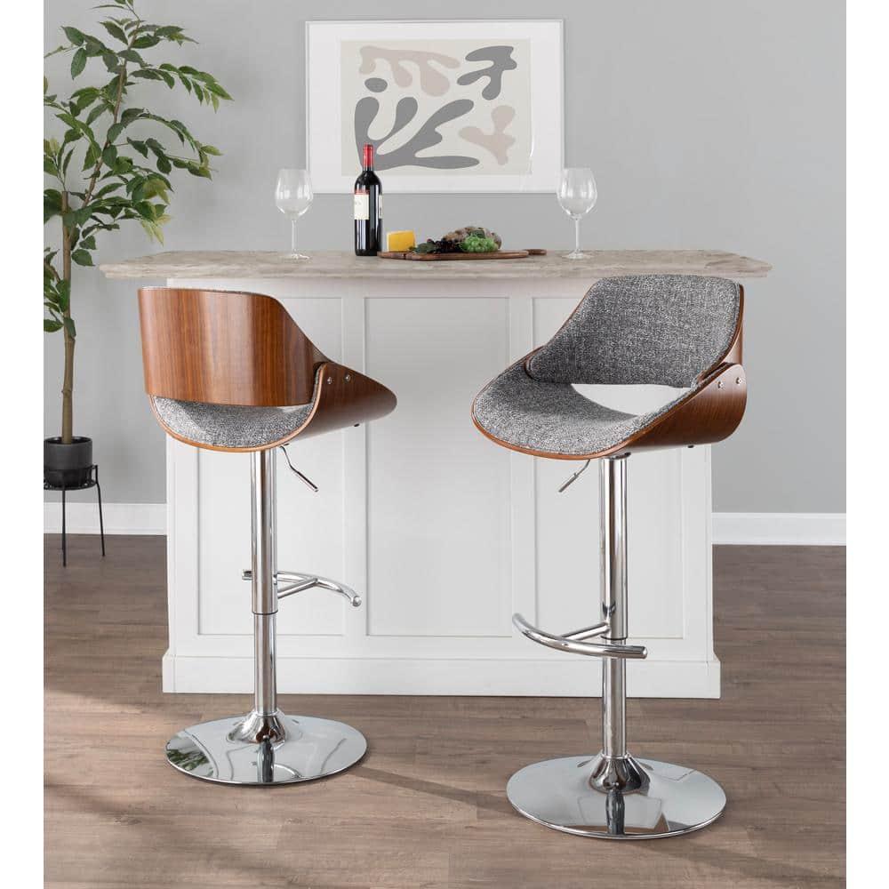 Fabrizzi Mid-Century Modern Adjustable Barstool with Swivel in Walnut and Grey by LumiSource