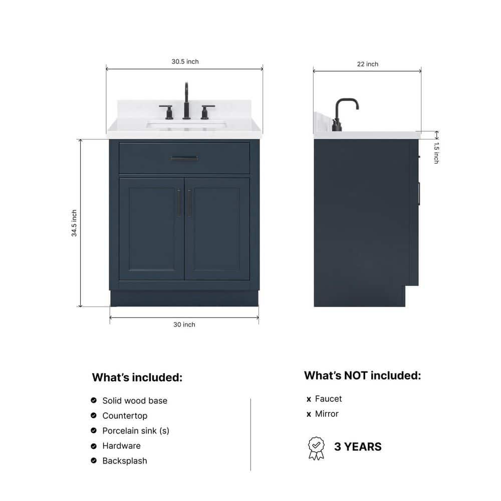 Tidworth 30.25'' Single Bathroom Vanity with Carrara Quartz Top