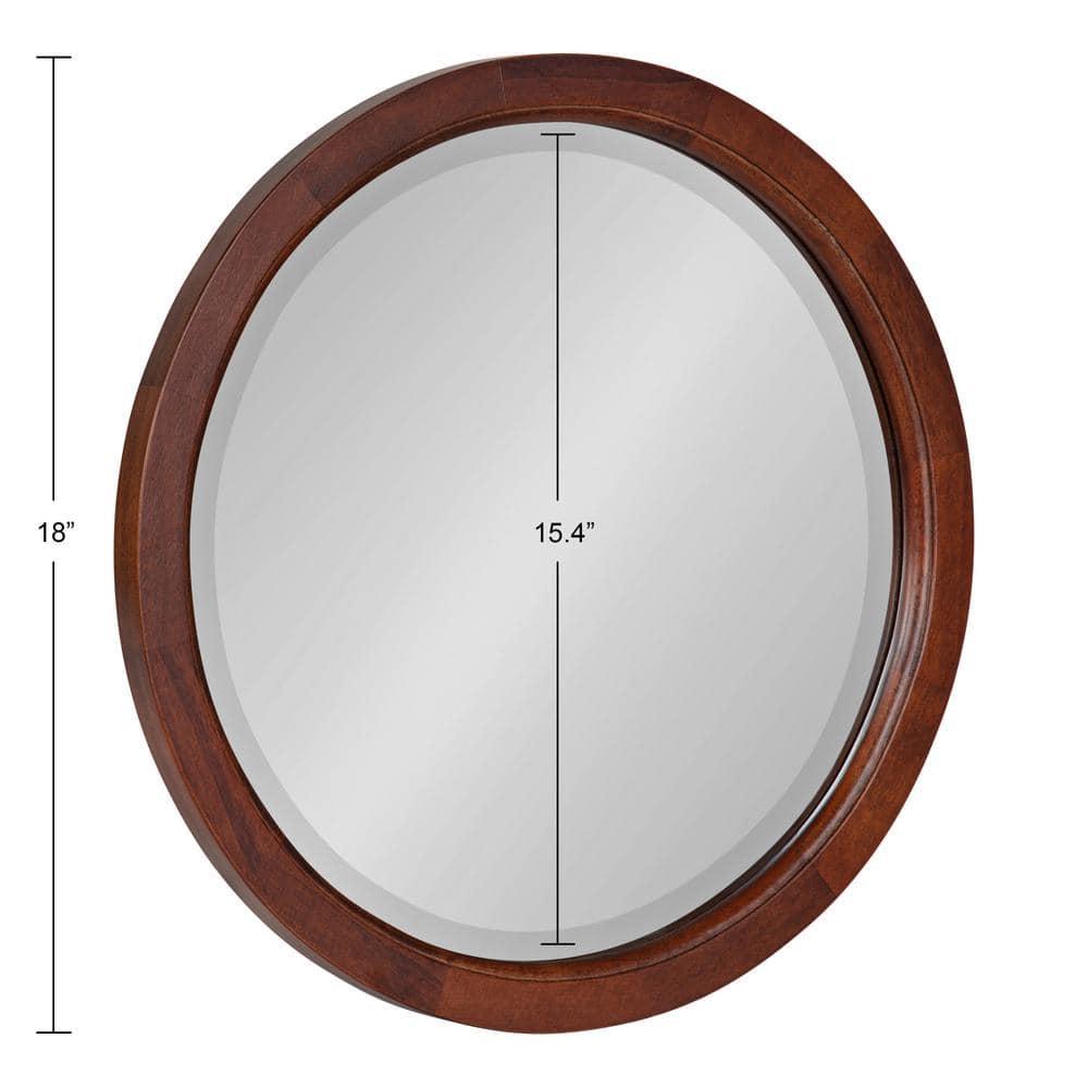 18" x 18" Hogan Round Framed Decorative Wall Mirror Walnut Brown - Kate & Laurel: Modern Poplar Wood, Wall Mount