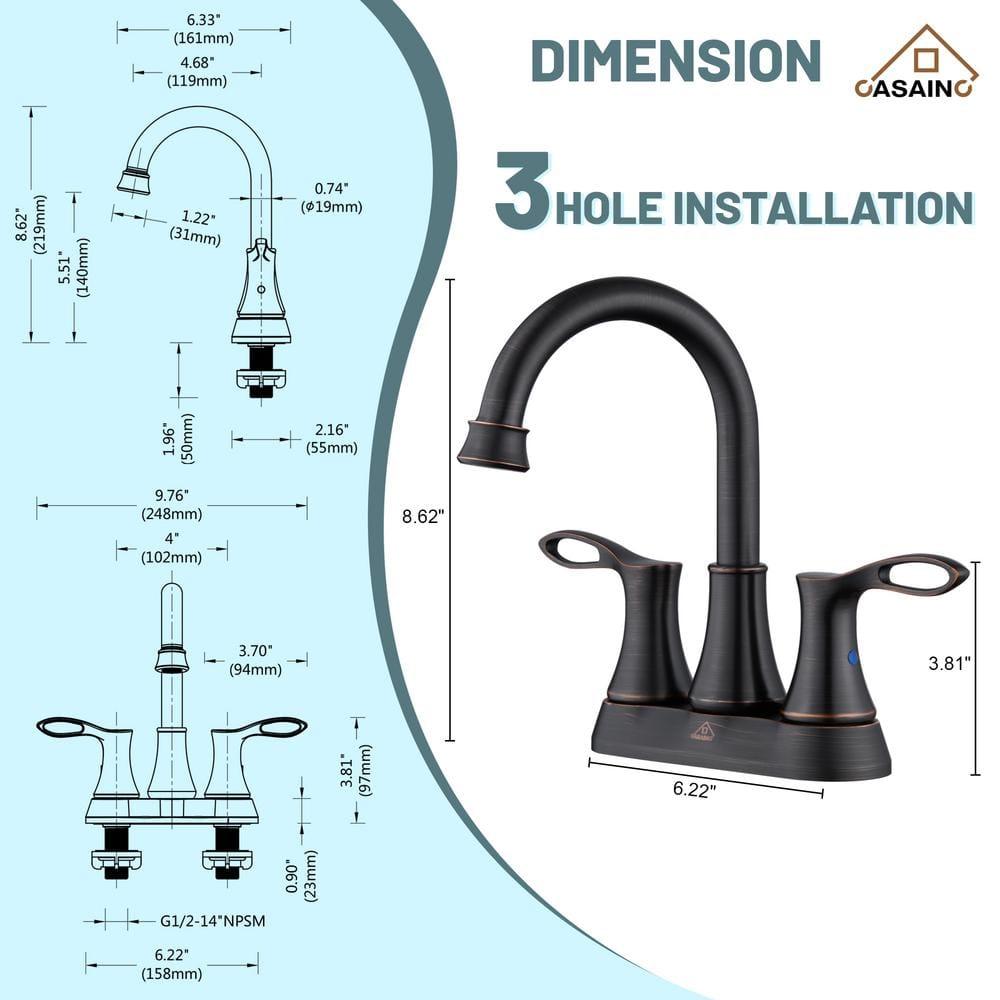 CASAINC KCL0014-ORB 4-inch Centerset Bathroom Faucet with Drain