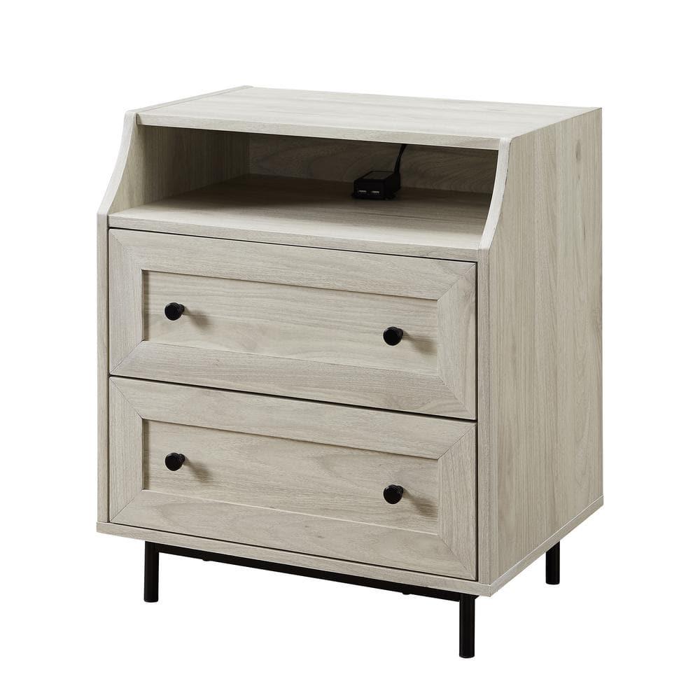 Walker Edison Modern 2 Drawer Nightstand with USB Port, Birch