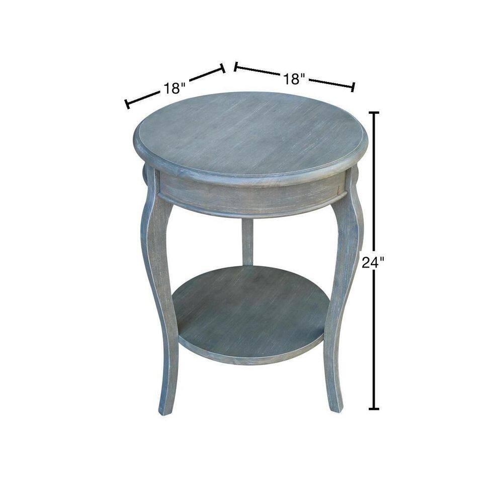 Cambria Round End Table Antique/Heather Gray - International Concepts: Solid Wood, Fixed Shelf