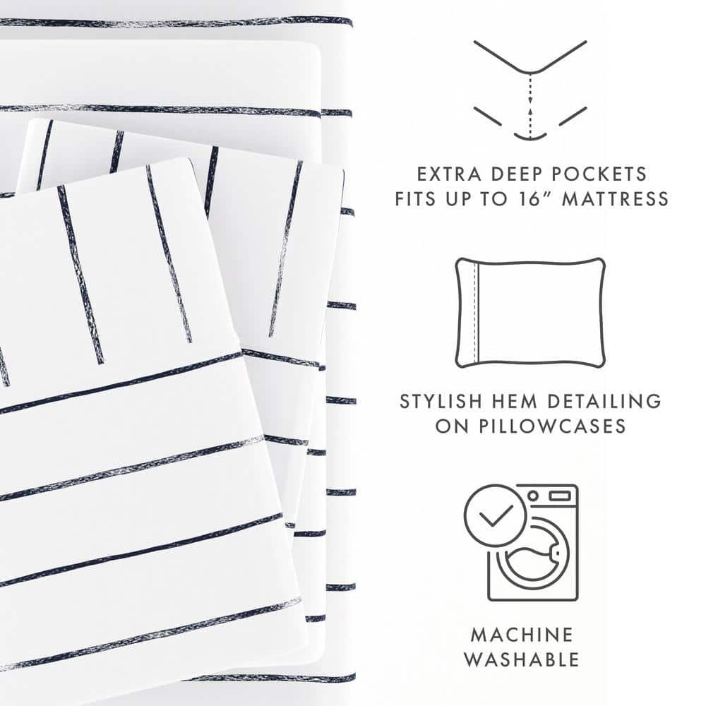 IEnjoy Home Distressed Navy Coastal Stripe Pattern Microfiber Sheet Set
