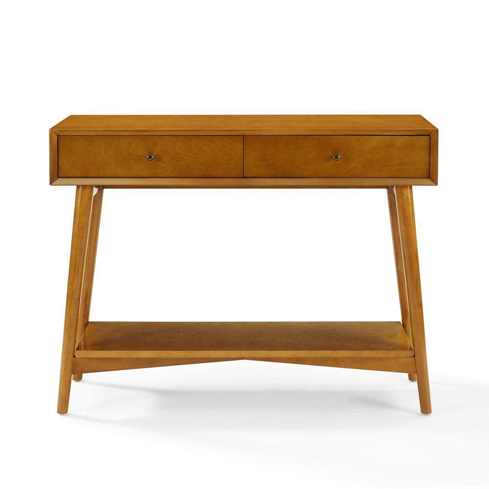 Crosley Landon Console Table Acorn: Mid-Century Modern Design, Hardwood with Open Shelf & Drawer