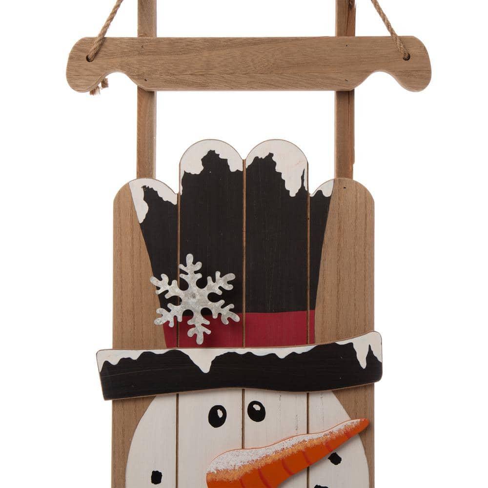 Glitzhome Wooden Welcome Sign for Front Door Porch Farmhouse Christmas Wall Hanging Snowman Sign Primitive Porch Sign for Christmas Festivals, 42”H