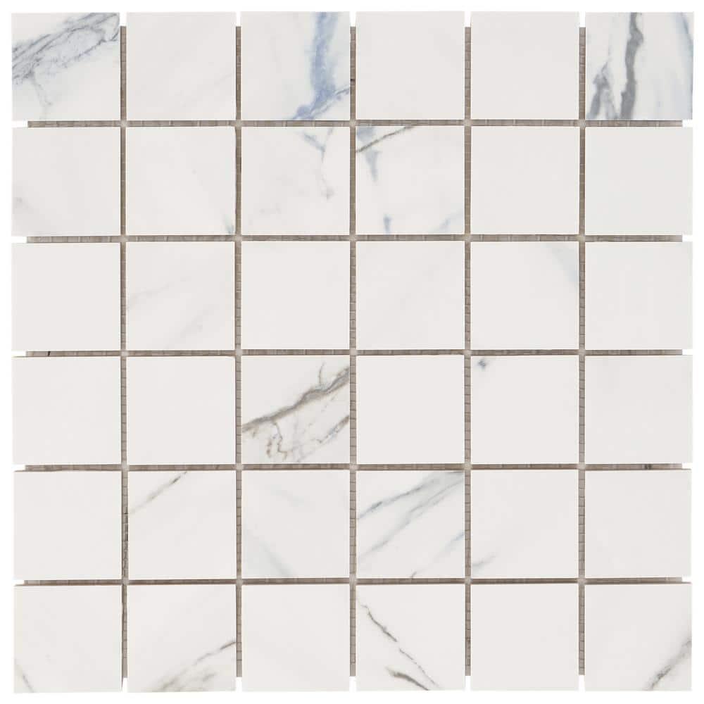 Calacatta Indigo 2" x 2" Porcelain Grid Mosaic Wall & Floor Tile