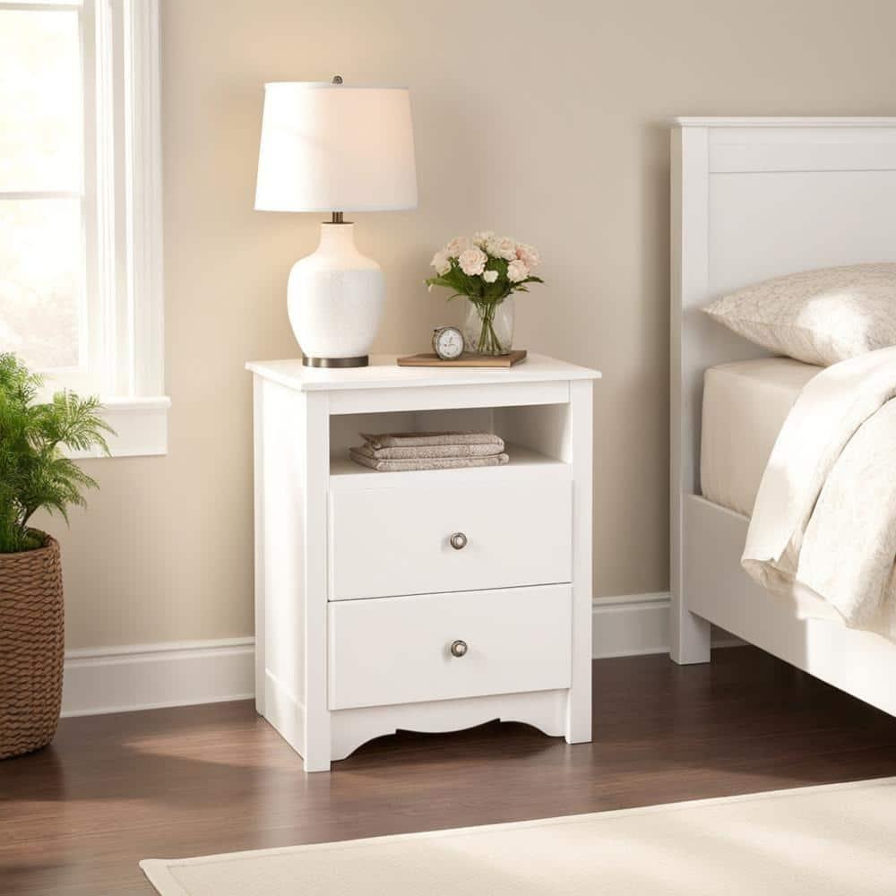 Prepac Tall 2 Drawer Nightstand with Open Shelf White: Laminated, Metal Glides, CARB Certified, 5 Year Warranty