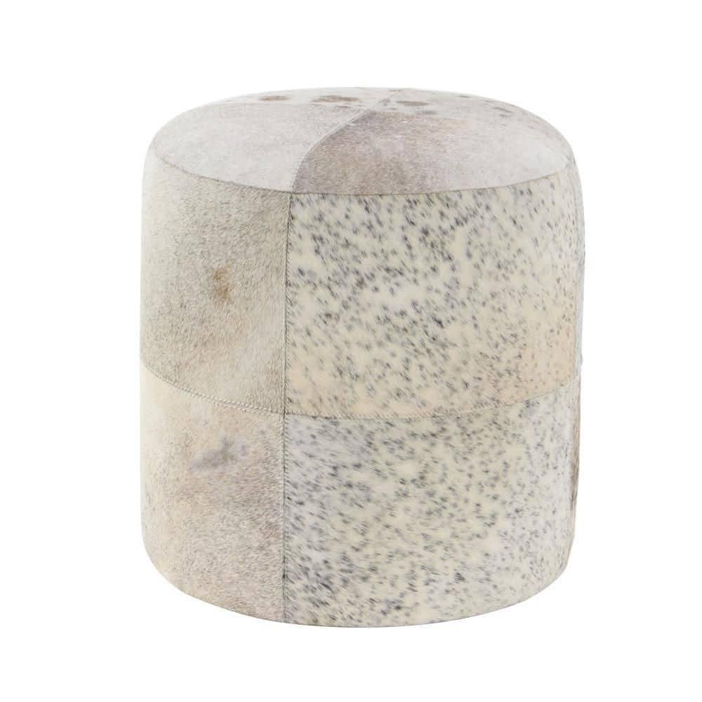 Wilson Smoke Gray and Brown Leather Hide Round Ottoman
